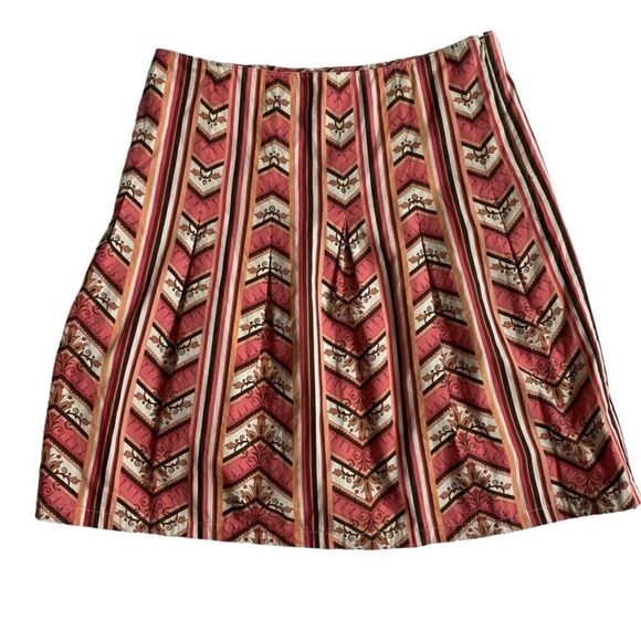 Loft Cotton A Line Skirt Regal Pattern Block Pleats SZ 8 - Picture 1 of 14